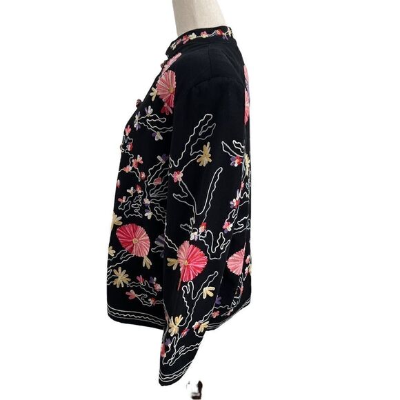 Vintage Drapers & Damon Embroidered Floral Mandarin Collar Black Jacket Petite M - Picture 5 of 9